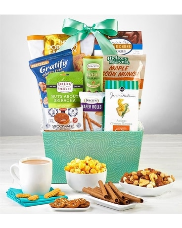 Snacks & Sweets Gift Basket Flower Arrangement