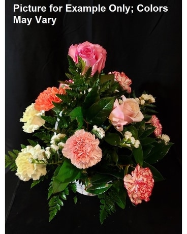 Classic Carnation & Rose Basket Flower Arrangement