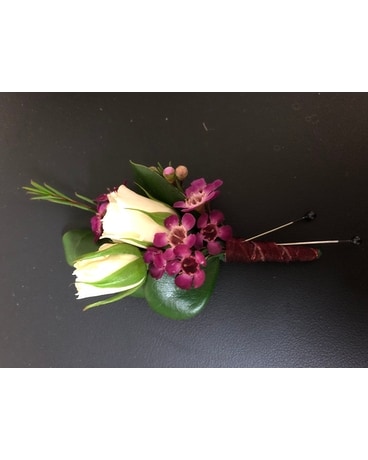 Prom Boutonniere in Ivory and Wine Boutonniere