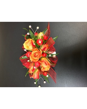 Flashy Red & Orange Prom Corsage Corsage