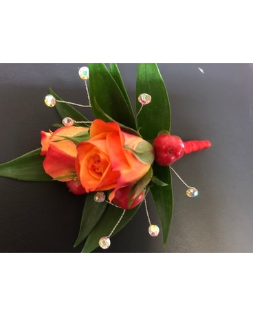Flashy Red & Orange Prom Boutonniere Boutonniere