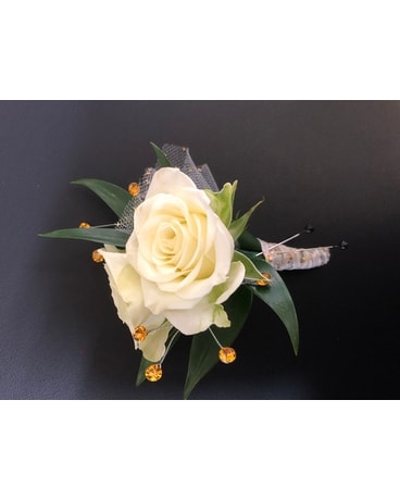 Prom Boutonniere in Gold & White Boutonniere