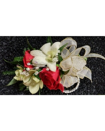 Red and White Wristlet Flower Arrangement