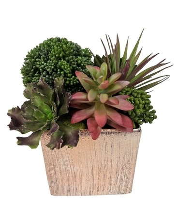 Faux Succulent Garden in Pink Flower Arrangement