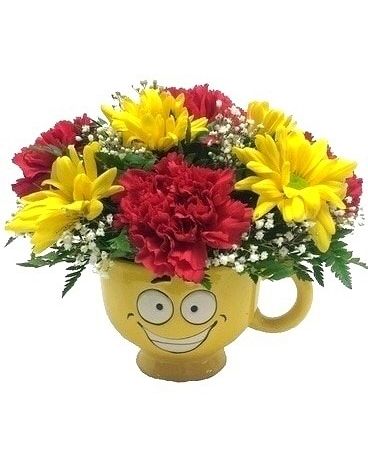 Bright Yellow Smile Mug Bouquet Flower Arrangement