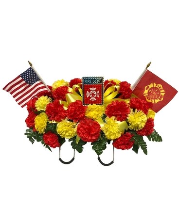 Fire Fighter Grave Topper Flower Arrangement