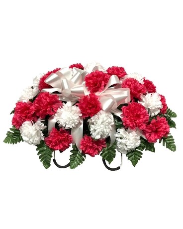 Dark Pink & White Carnations Grave Topper Flower Arrangement