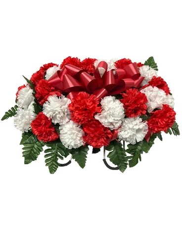 Red and White Carnations Grave Topper Flower Arrangement