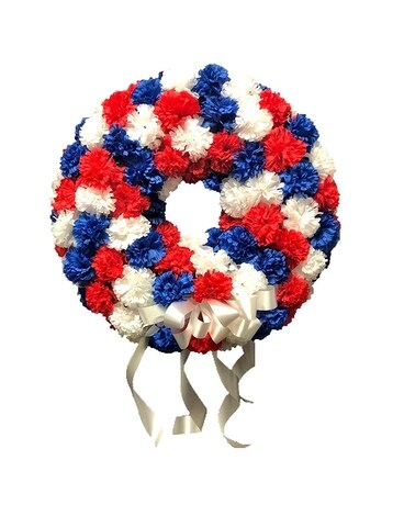 Red White & Blue Memorial Wreath Flower Arrangement
