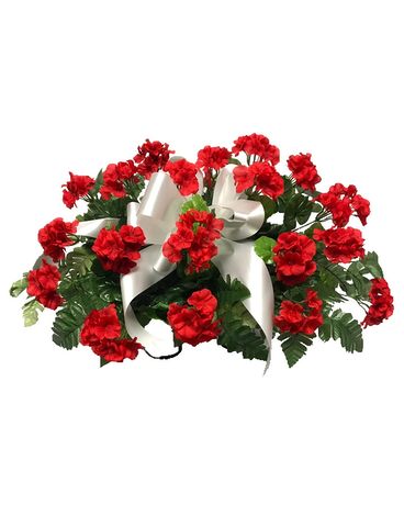 Red Geraniums Grave Topper Flower Arrangement