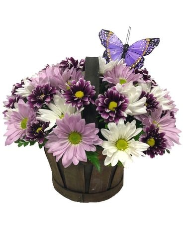 Purple Daisy Basket Flower Arrangement