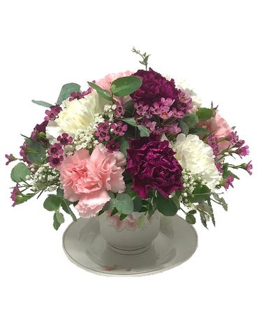 Dainty Blossoms Tea Cup Flower Arrangement