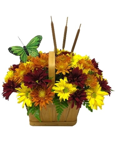 Autumn Daisy Basket Flower Arrangement