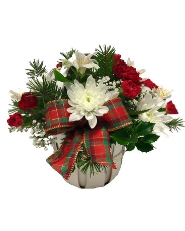Cheerful Christmas Basket Flower Arrangement