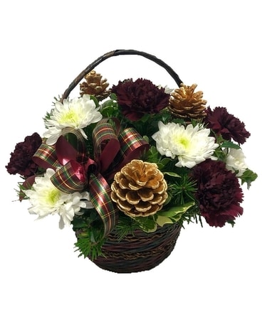 Winter Burgundy Basket Flower Arrangement