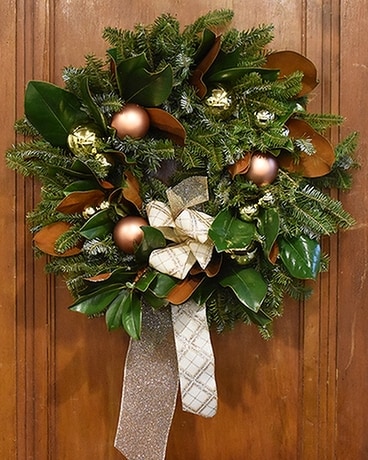 Silver + Gold Wreath Flower Arrangement