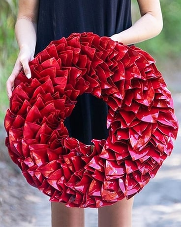 Red Lacquer Magnolia Wreath Flower Arrangement