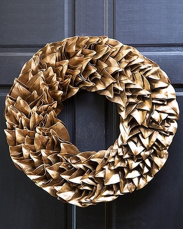 Gold Lacquer Magnolia Wreath Flower Arrangement