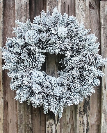White Pinecone Wreath Flower Arrangement