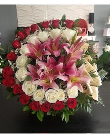 Roses and Lilies Flower Arrangement