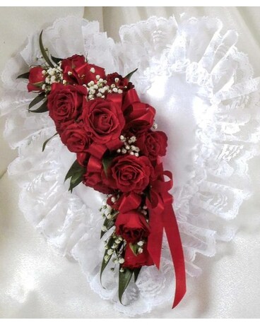 Red Rose Satin Heart Flower Arrangement