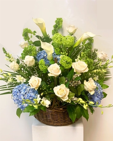 Serenity Blue Basket Flower Arrangement
