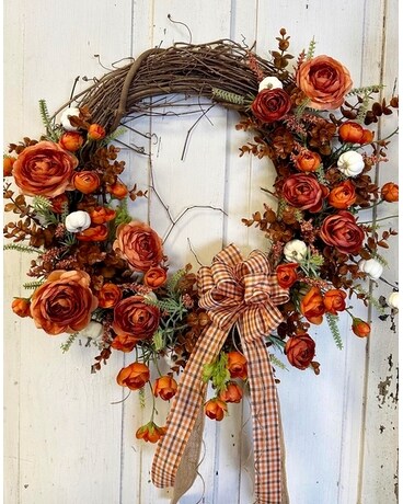 Pumpkins and Flowers Grapevine Wreath Custom product
