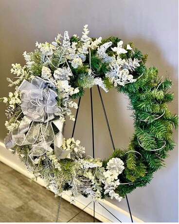 Silver Elegance Winter Wreath Flower Arrangement