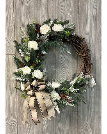 Wintery Grapevine Wreath Flower Arrangement
