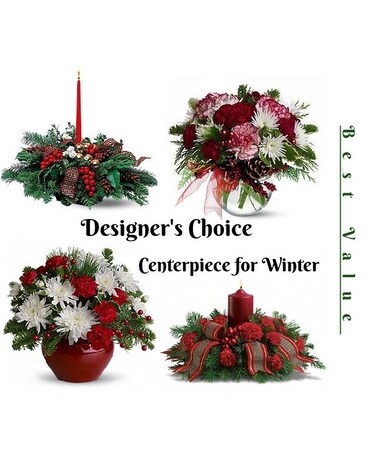 Designer's Choice Winter Centerpiece Flower Arrangement
