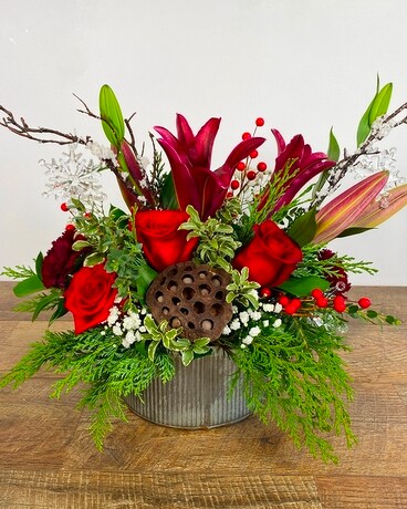 Rustic Christmas Centerpiece Flower Arrangement