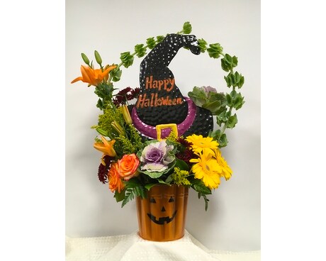Jack O Lantern Witch Flower Arrangement
