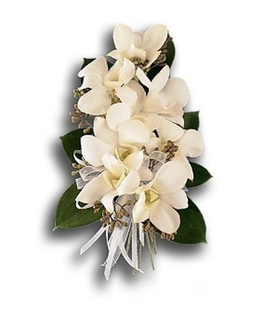 White Dendrobium Corsage - by Edelweiss Flower Bou Flower Arrangement