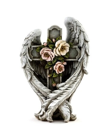 Cross in Angels Wings with Flowers #14307 Gifts