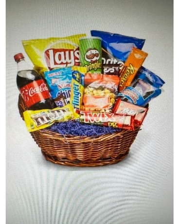 Junk Food Lovers Basket Flower Arrangement