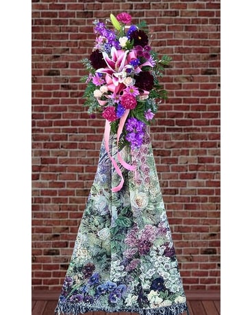 Quilted throw with Floral swag Flower Arrangement