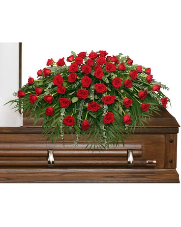 Majestic Red Casket Spray Flower Arrangement