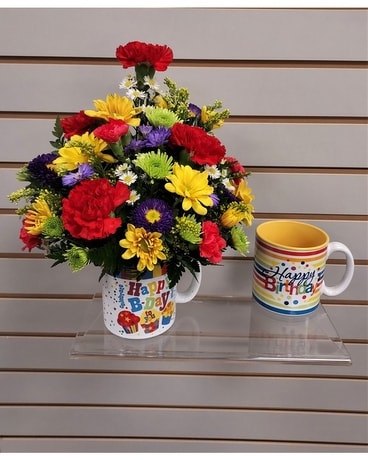 Celebrate Birthday Mug Flower Arrangement