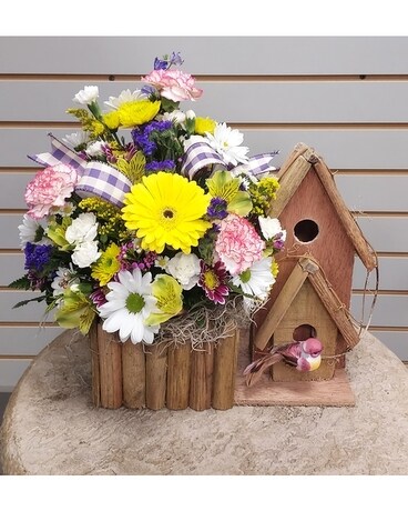 Bird House Flower Arrangement