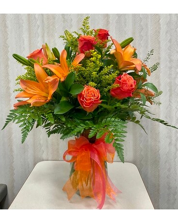 Sunset Lilies & Roses Flower Arrangement