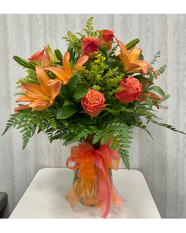 Sunset Lilies & Roses Flower Arrangement