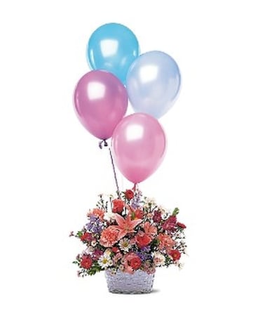 Birthday Balloon Basket Flower Arrangement