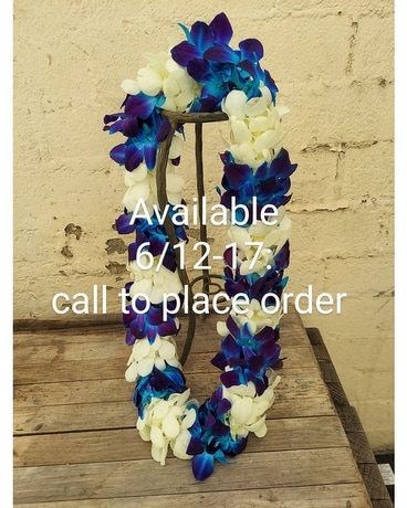 Triple (dyed Bombay) Blue & White  Orchid Lei $65 Custom product