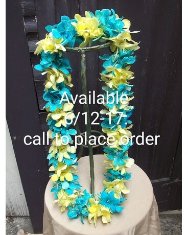 Triple Blue and Yellow (Dyed) Orchid Lei $65 Custom product