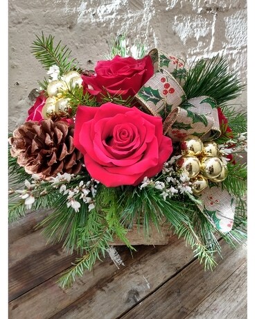 Holiday Birch Cube Flower Arrangement