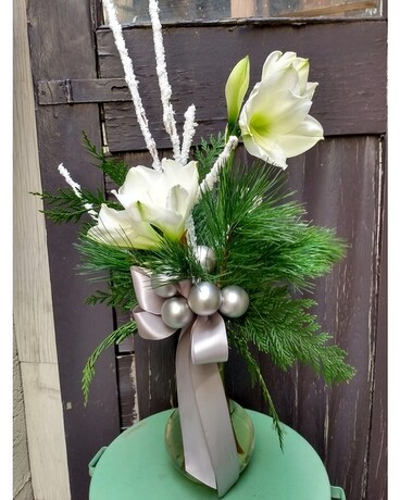 White Amaryllis Vase Flower Arrangement