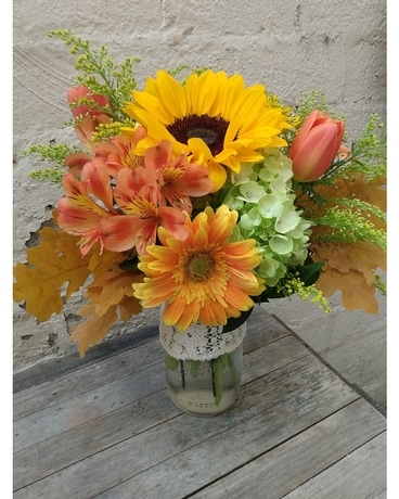Autumn Mason Jar Flower Arrangement