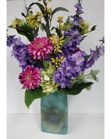 Aqua Gemstone Art Glass Flower Arrangement