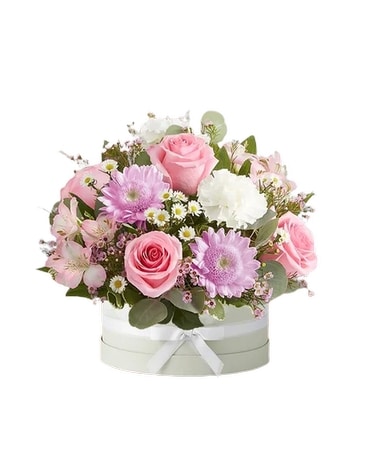 Sentimental Surprise Hatbox Flower Arrangement