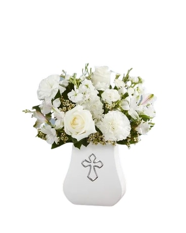 Sacred Blessings All White Flower Arrangement